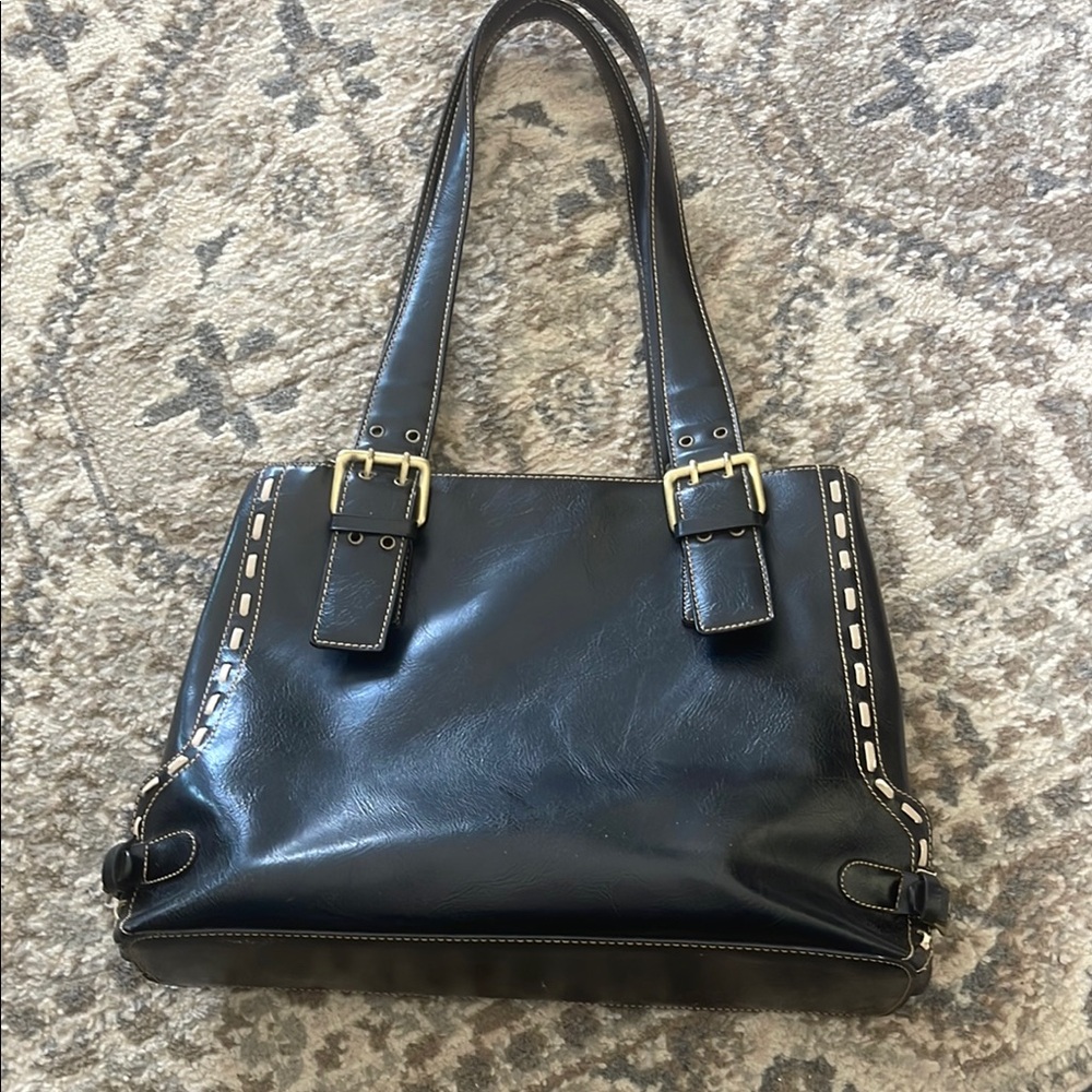 David Jones Black Australian Leather studded tote handbag . EUC